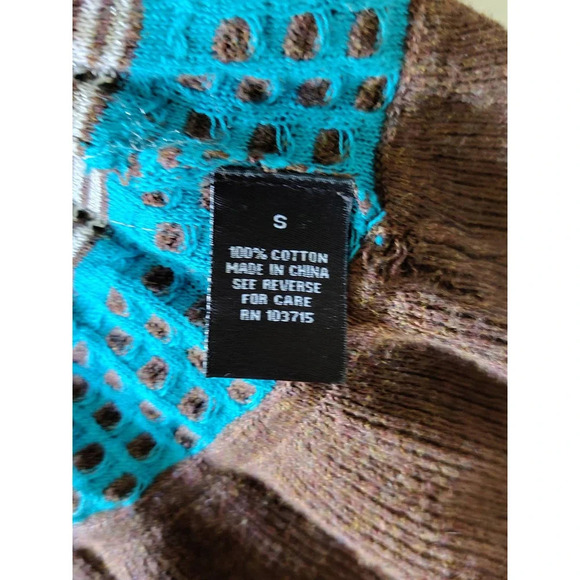 Zac & Rachel Open Front Sleeveless Cardigan Waterfall Ruffle Teal Chocolate S - Picture 5 of 8